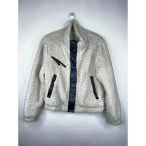 Blank NYC White Black Teddy Jacket Faux Leather Zipper Pockets Neutral Large
